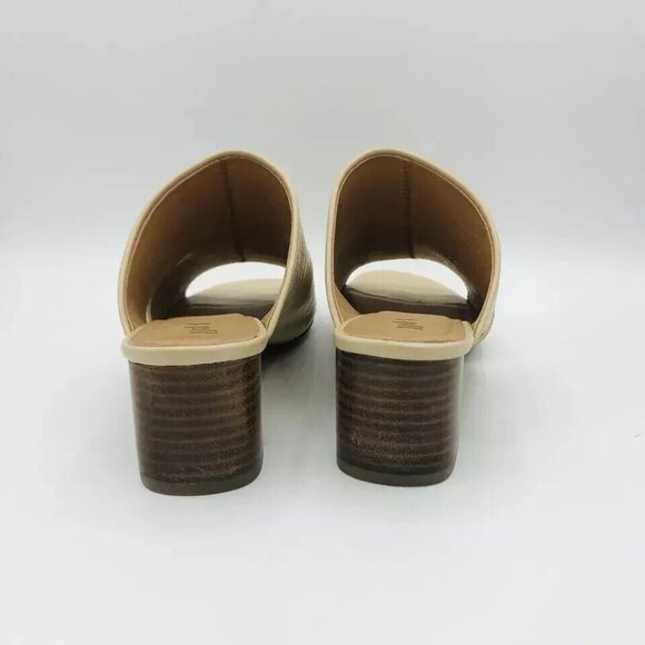 J. Jill Womens Shoes Size 9 Beige Leather Mules Heels Sandals Open Toe Crocodile - Picture 7 of 11